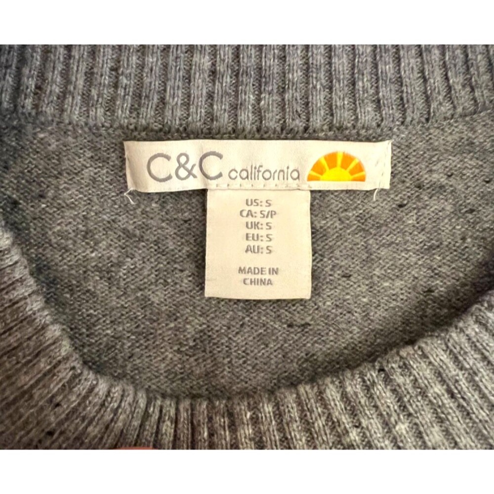C & C CALIFORNIA Gray Wool/Alpaca Blend Sweater Hi-Lo Hem Button Detail Preppy S - Picture 4 of 5